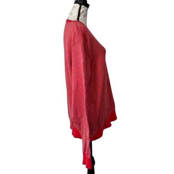 St. Croix Mondo Uomo Mens Sweater V-Neck Red Ribbed Hem Cuff USA Cotton Size L - Picture 2 of 8